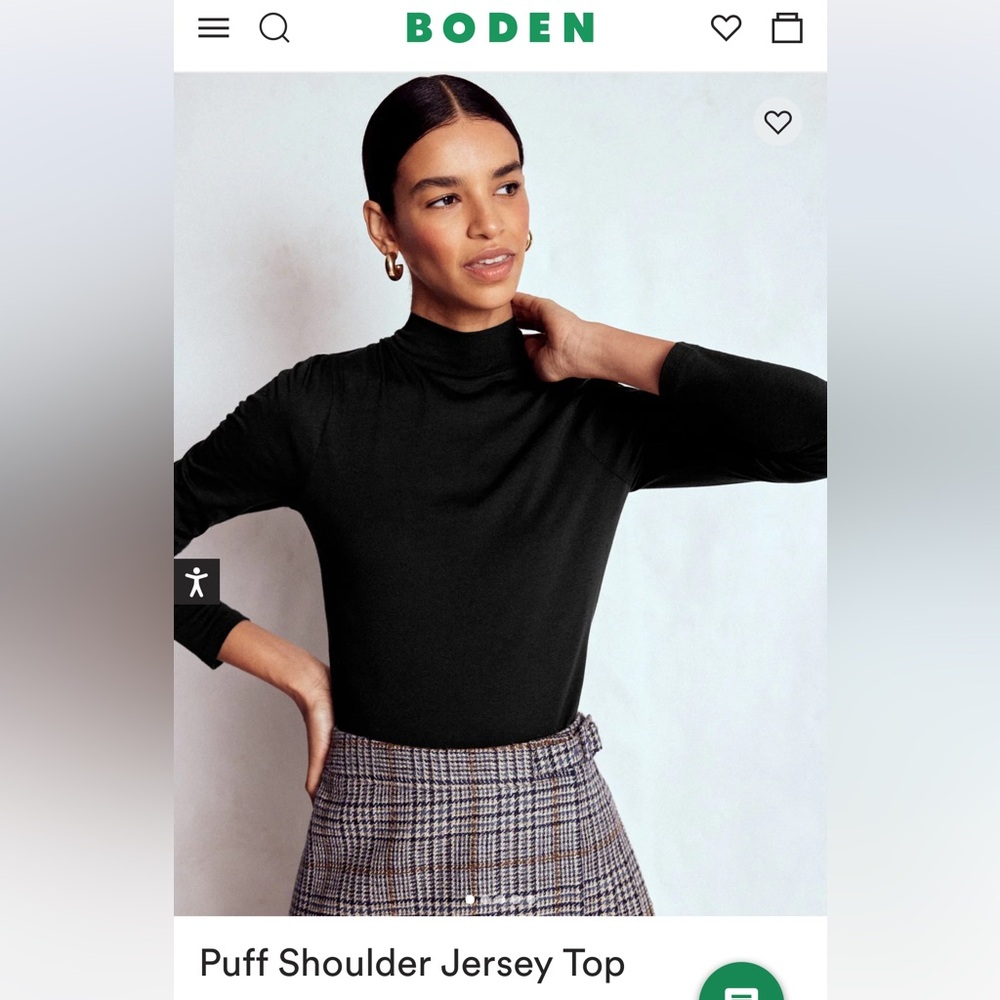 NWOT Boden Black Puff Shoulder Jersey Top